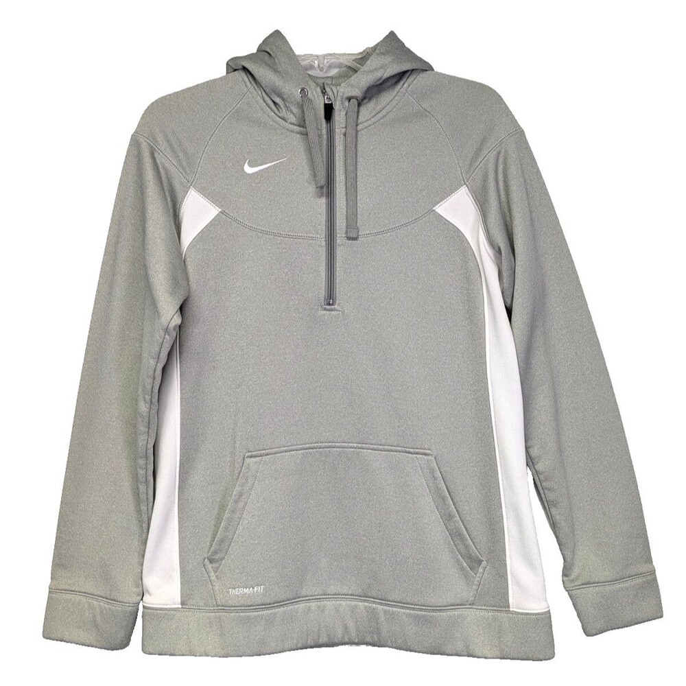 NIKE Womens 1/2 Zip Pullover Hoodie Therma Fit Large Gray